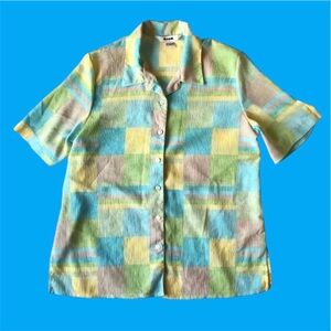 Vintage Alia Short Sleeve Button Down Textured Shirt Abstract Geometric Large